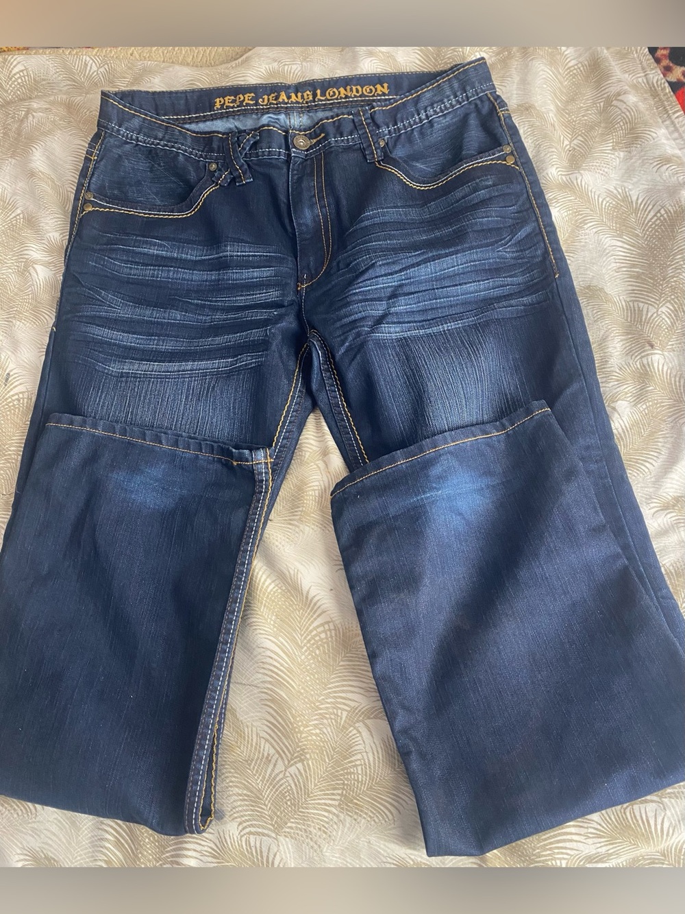 Pepe Jeans PGL 73-Red Logo-Blue Jeans Size 38X33- Wide Leg Baggy.